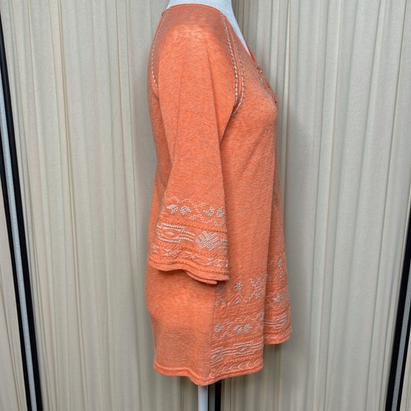 MOLLORELLO- CORAL EMBROIDERED TUNIC BLOUSE SIZE SMALL - Picture 4 of 9